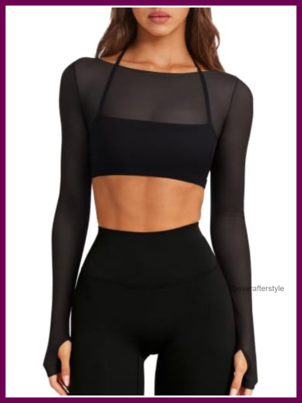 Mesh Long Sleeve Workout Top Double Lined Padded Crop Top